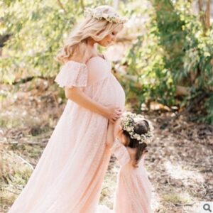 One-shoulder wedding dress Korean lace maternity dress